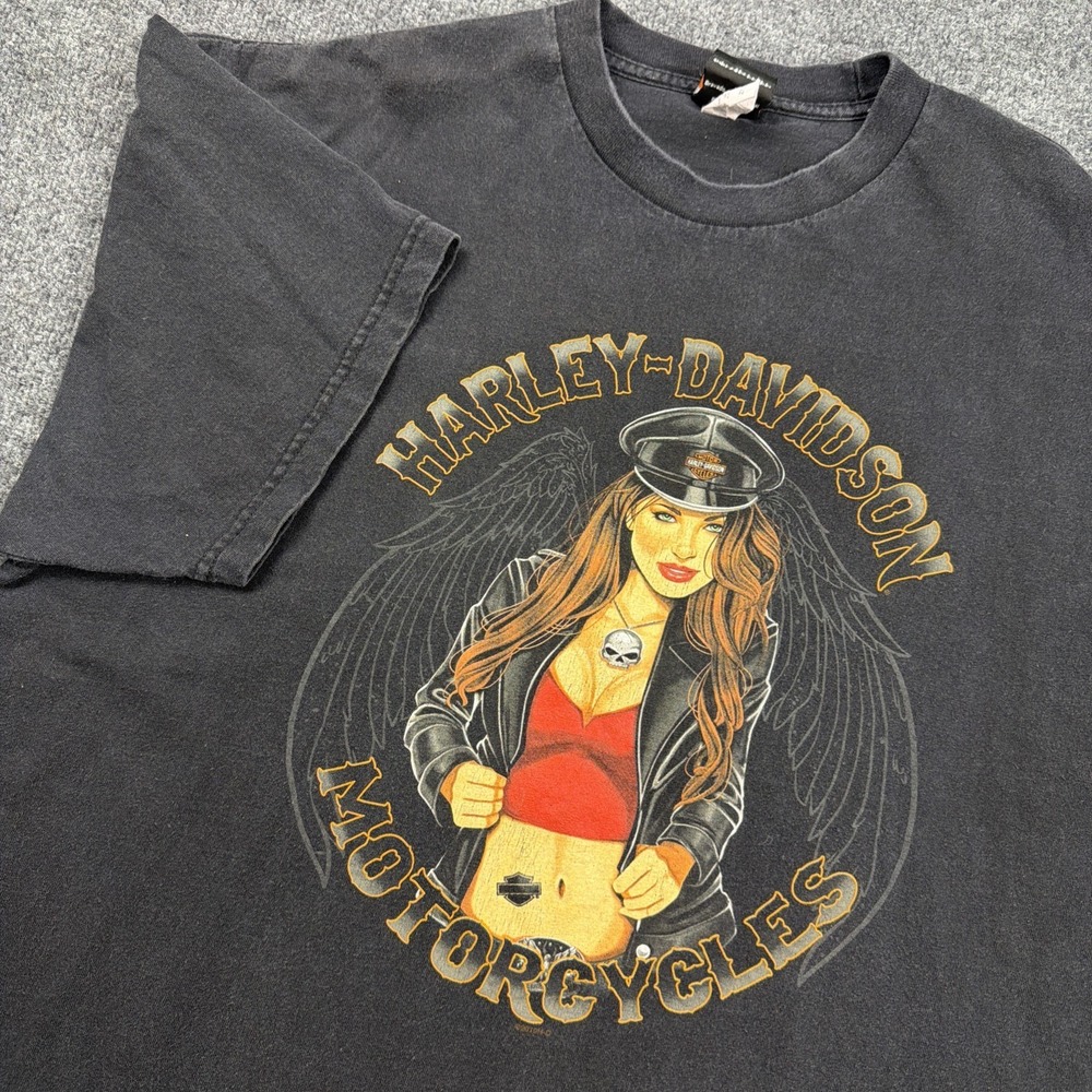 Harley Davidson Triple S Morgantown WV Wing Biker Girl Graphic T Shirt 2XL Black